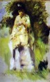 mujer de pie junto a un árbol Pierre Auguste Renoir